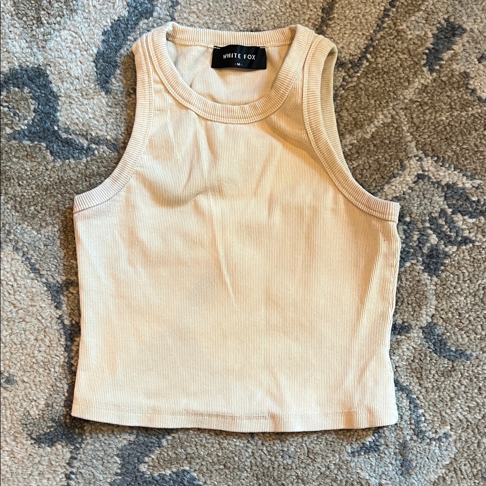 White Fox Boutique Beige Ribbed Tank Top